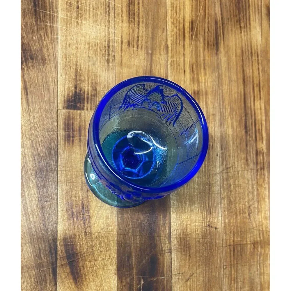 Vintage Imperial Glass Royal Blue Mini Eagle Wine Goblet 4